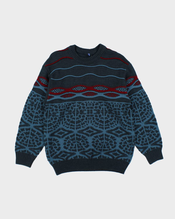 Vintage 90s Textured Blue Jumper - M/L