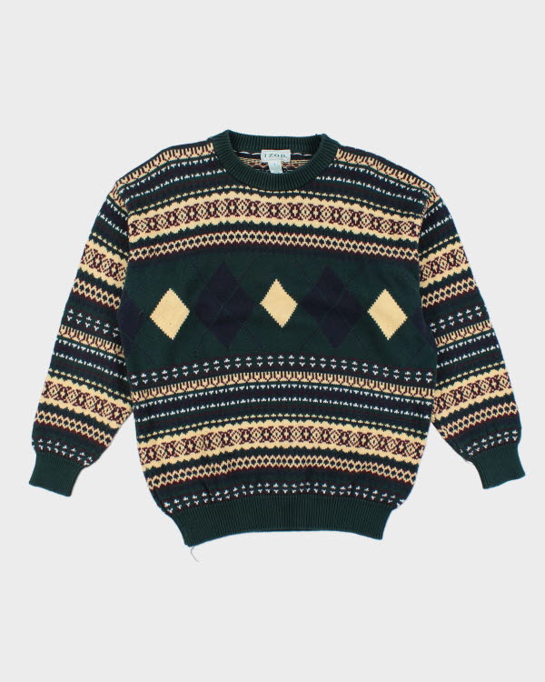 Vintage 90s Izod Chunky Knit Argyle Jumper - M