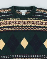 Vintage 90s Izod Chunky Knit Argyle Jumper - M