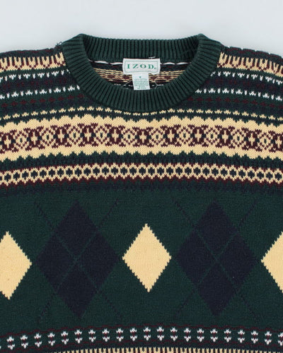 Vintage 90s Izod Chunky Knit Argyle Jumper - M