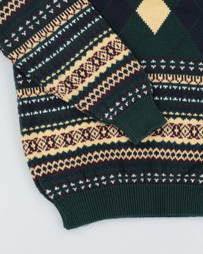 Vintage 90s Izod Chunky Knit Argyle Jumper - M