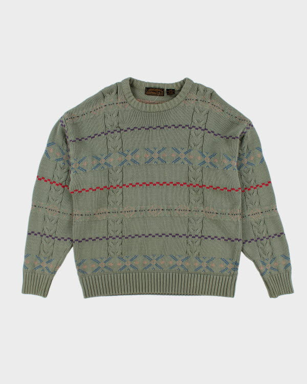 Vintage 80s Eddie Bauer Patterned Green Jumper - L