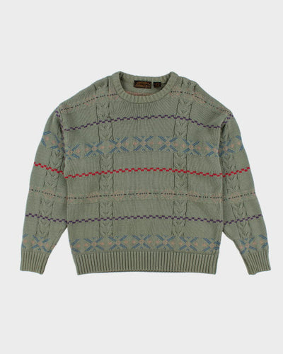 Vintage 80s Eddie Bauer Patterned Green Jumper - L
