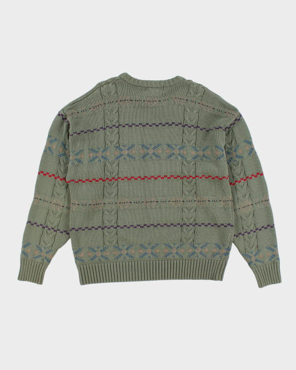 Vintage 80s Eddie Bauer Patterned Green Jumper - L
