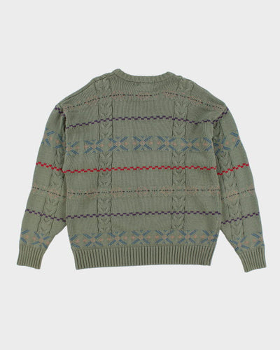 Vintage 80s Eddie Bauer Patterned Green Jumper - L
