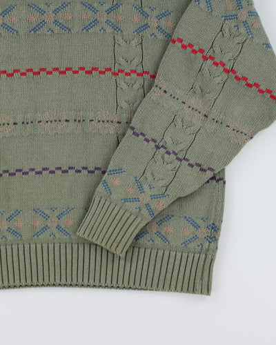 Vintage 80s Eddie Bauer Patterned Green Jumper - L