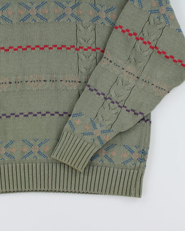 Vintage 80s Eddie Bauer Patterned Green Jumper - L