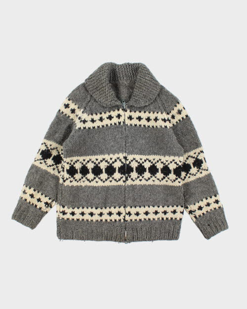 Vintage 70's Chunky Cowichan Zip Up Cardigan - M