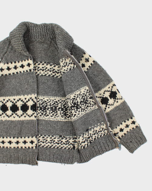 Vintage 70's Chunky Cowichan Zip Up Cardigan - M