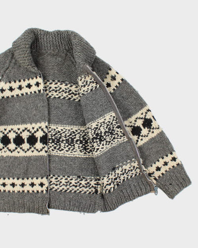 Vintage 70's Chunky Cowichan Zip Up Cardigan - M
