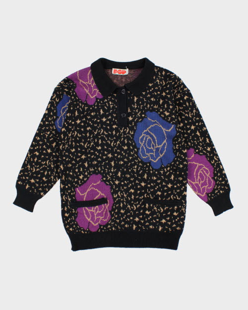Vintage POP Quarter Button Knit Jumper - M