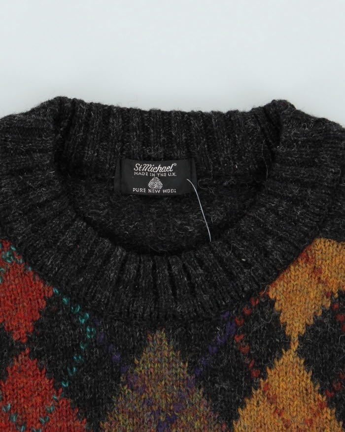 Vintage St Michael Wool Argyle Jumper - S