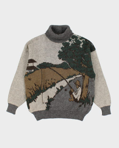 Vintage 90's Patterned Roll Neck Knit Jumper - L