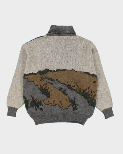 Vintage 90's Patterned Roll Neck Knit Jumper - L