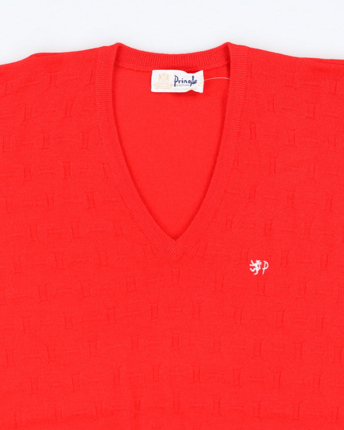 Vintage Pringle of Scotland Lambswool Patterned V-Neck Jumper - L