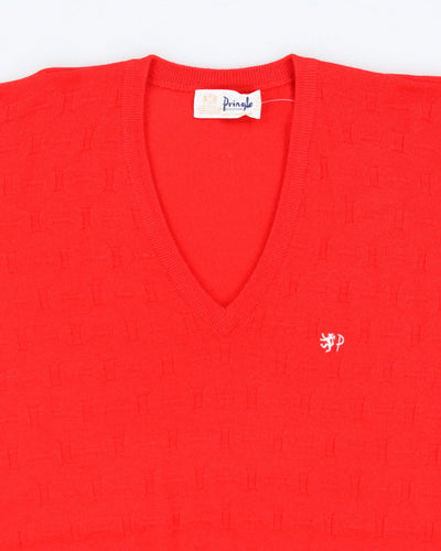 Vintage Pringle of Scotland Lambswool Patterned V-Neck Jumper - L