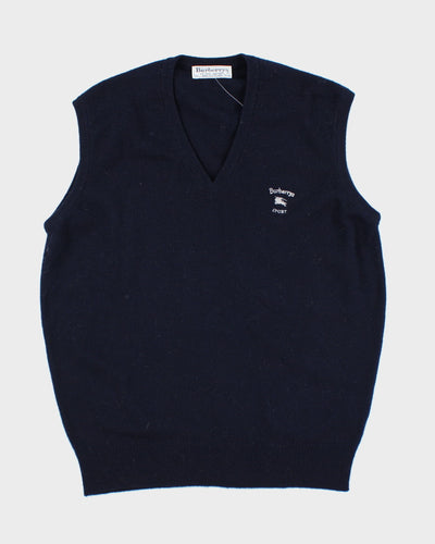 Vintage 90's Burberry Lambswool Knitted V-Neck Tank Jumper - L