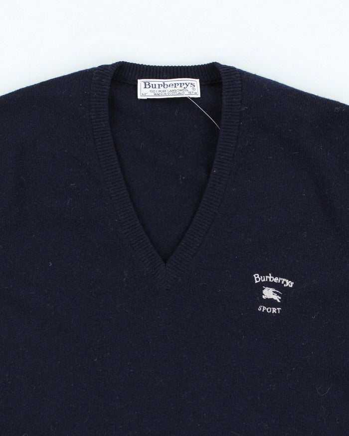 Vintage 90's Burberry Lambswool Knitted V-Neck Tank Jumper - L