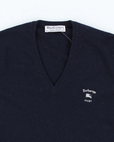 Vintage 90's Burberry Lambswool Knitted V-Neck Tank Jumper - L