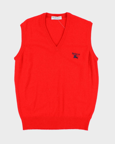 Vintage 90's Burberry Lambswool Knitted V-Neck Tank Jumper - L