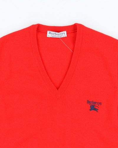 Vintage 90's Burberry Lambswool Knitted V-Neck Tank Jumper - L