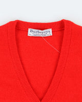 Vintage 90's Burberry Lambswool Knitted V-Neck Tank Jumper - L