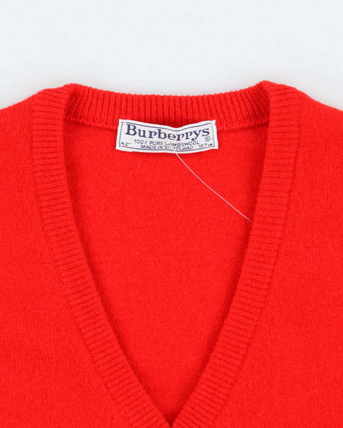 Vintage 90's Burberry Lambswool Knitted V-Neck Tank Jumper - L