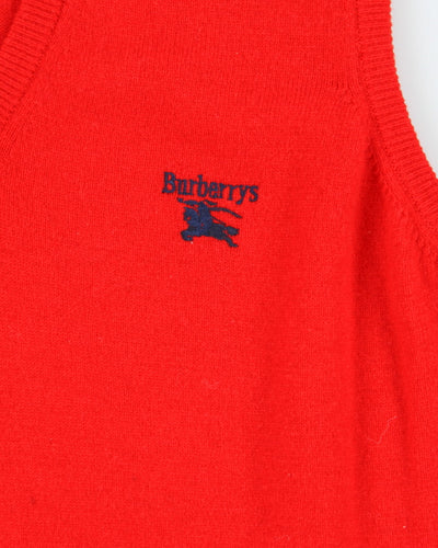 Vintage 90's Burberry Lambswool Knitted V-Neck Tank Jumper - L