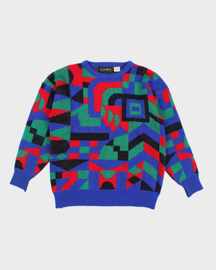 Vintage 90's Porsche Patterned Chunky Knit Jumper - L