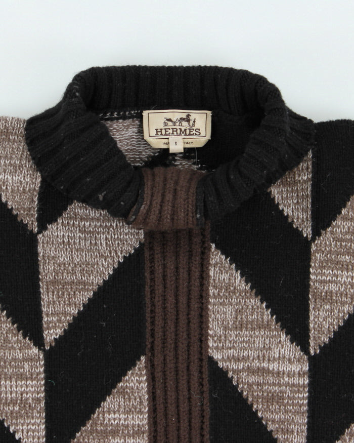 Vintage 90's Hermes Chunky Patterned Wool Knit Jumper - S