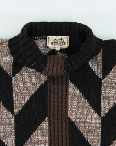 Vintage 90's Hermes Chunky Patterned Wool Knit Jumper - S