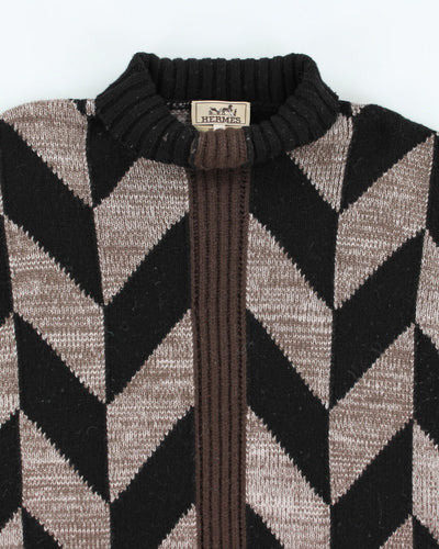 Vintage 90's Hermes Chunky Patterned Wool Knit Jumper - S