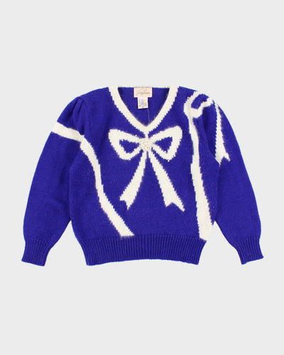 Vintage Joeclyn Smith Bow V-Neck Chunky Knit Jumper - M