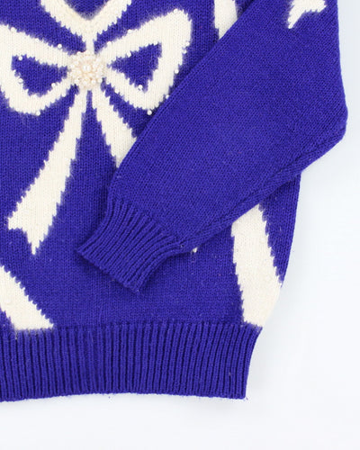 Vintage Joeclyn Smith Bow V-Neck Chunky Knit Jumper - M