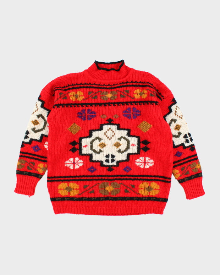 Vintage 90's Heavyweight Patterned Wool Knit Jumper - L