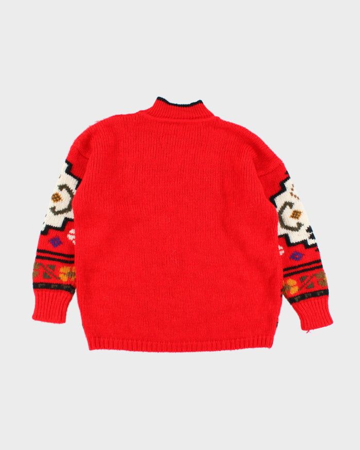 Vintage 90's Heavyweight Patterned Wool Knit Jumper - L