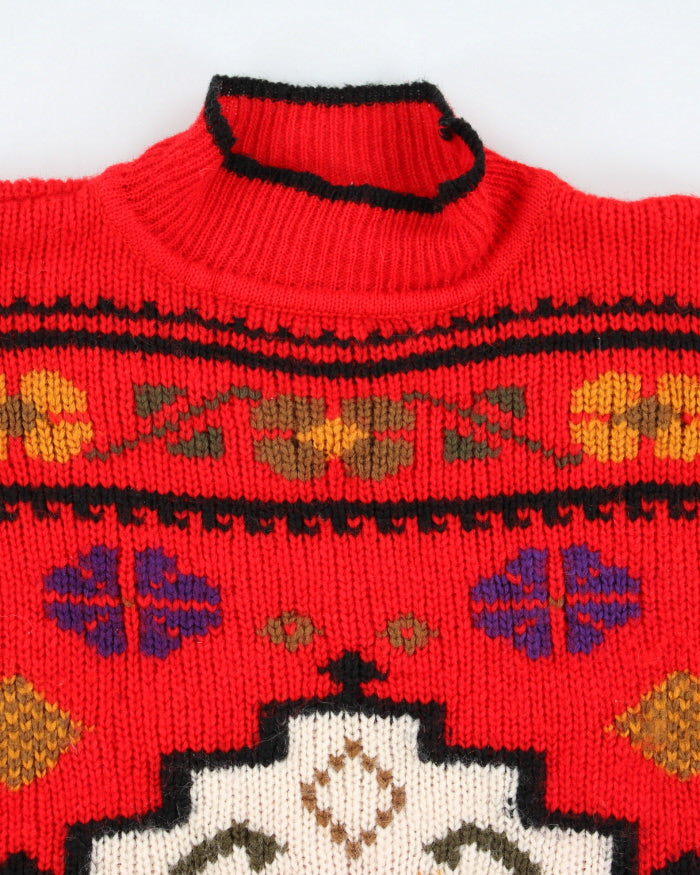 Vintage 90's Heavyweight Patterned Wool Knit Jumper - L