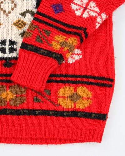 Vintage 90's Heavyweight Patterned Wool Knit Jumper - L