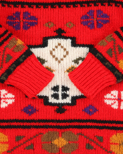 Vintage 90's Heavyweight Patterned Wool Knit Jumper - L