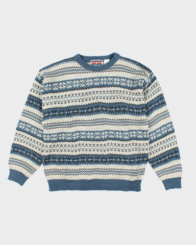 Vintage Fine Line Chunky Knit Wool Blend Jumper - L