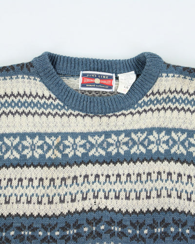 Vintage Fine Line Chunky Knit Wool Blend Jumper - L