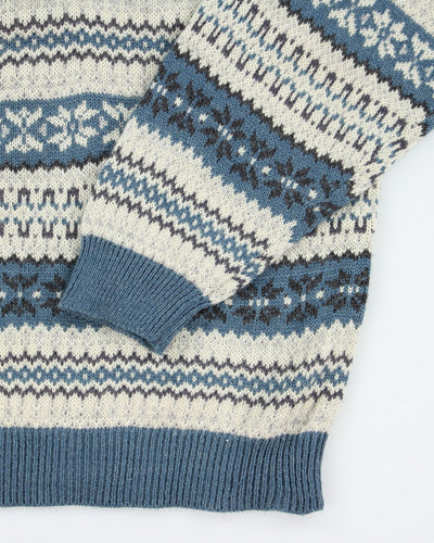 Vintage Fine Line Chunky Knit Wool Blend Jumper - L