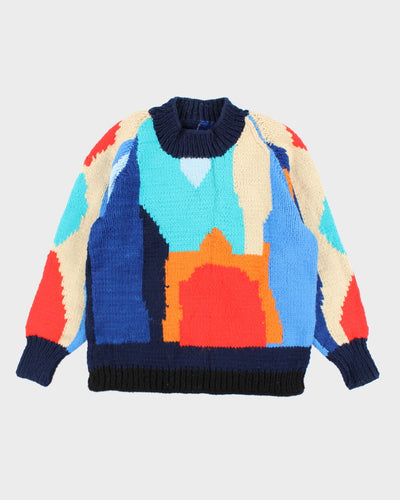 Vintage 80's Wool Blend Chunky Patterned Knit Jumper - L