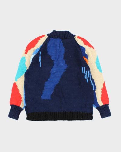 Vintage 80's Wool Blend Chunky Patterned Knit Jumper - L