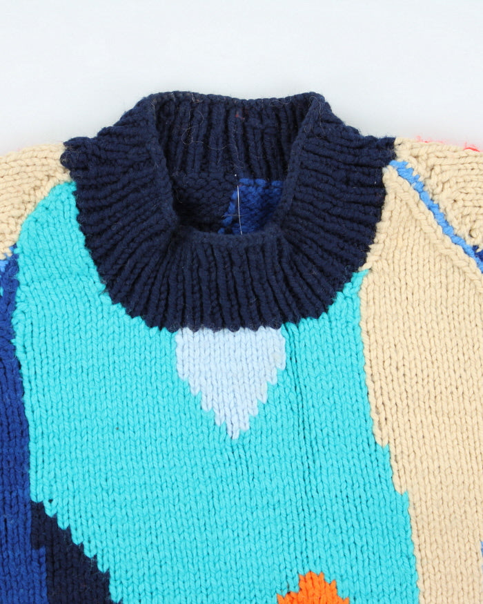 Vintage 80's Wool Blend Chunky Patterned Knit Jumper - L