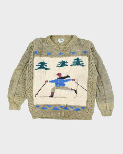 Vintage 80's Wool Heavyweight Chunky Patterned Knit Jumper - L
