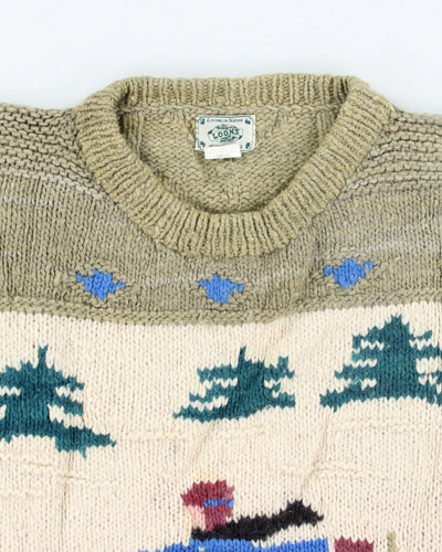 Vintage 80's Wool Heavyweight Chunky Patterned Knit Jumper - L