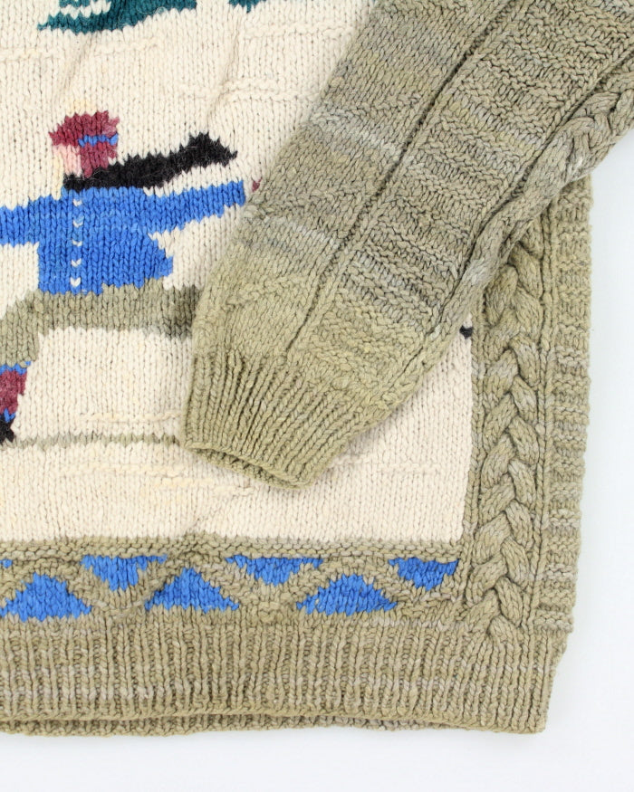 Vintage 80's Wool Heavyweight Chunky Patterned Knit Jumper - L