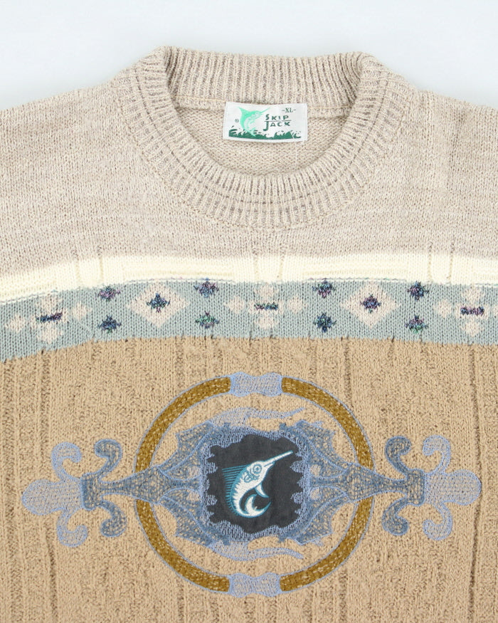 Vintage 90's Skip Jack Chunky Embroidered Knit Jumper- XL