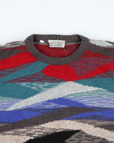 Vintage Progetto Heavyweight Patterned Wool Blend Knit Jumper - L